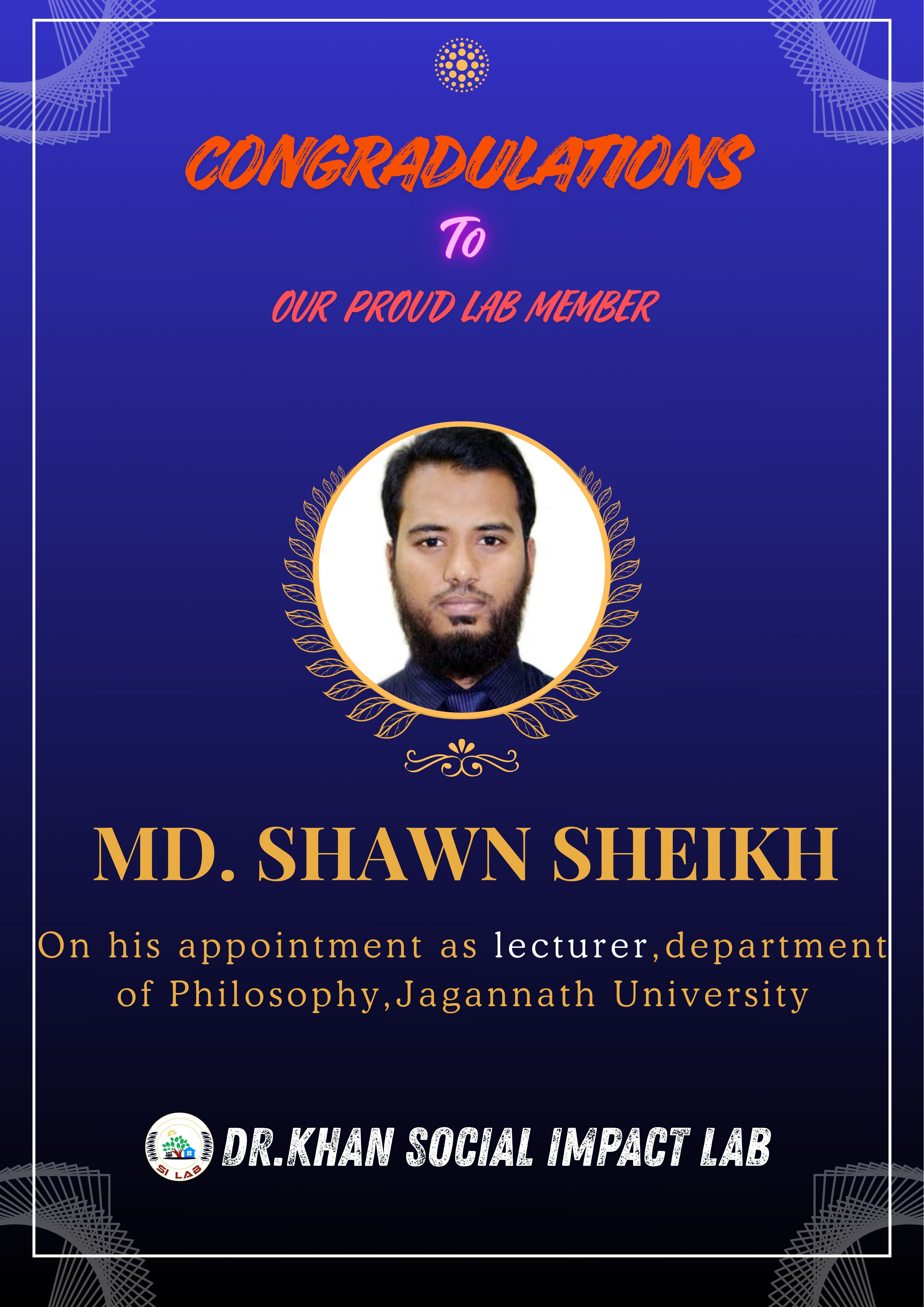 Congratulations to Md. Shawn Sheikh on joining Jagannath University as a lecturer at Department of Philosophy.