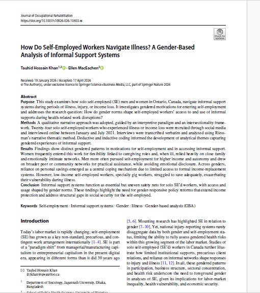 How Do Self-Employed Workers Navigate Illness? A Gender-Based Analysis of Informal Support Systems